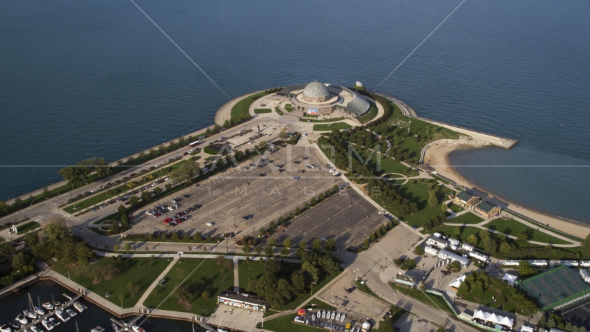 The Adler Planetarium and Astronomy Museum, Chicago, Illinois Aerial Stock Photo AX0002_084.0000229F | Axiom Images