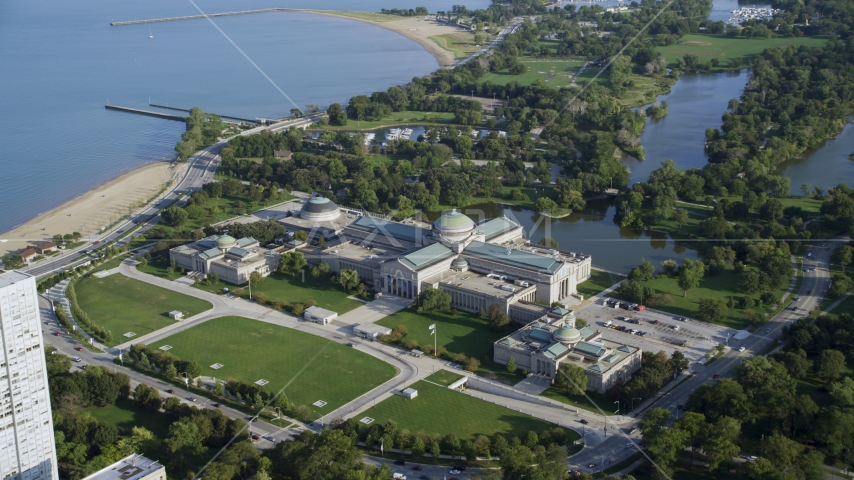 The Museum of Science and Industry near Lake Michigan, Chicago, Illinois Aerial Stock Photo AX0002_096.0000460F | Axiom Images