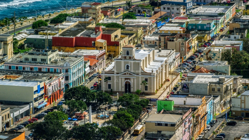 The Catedral San Felipe in Arecibo, Puerto Rico Aerial Stock Photo AX101_137.0000312F | Axiom Images