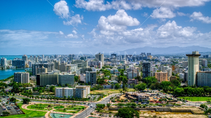 Apartment and office buildings in San Juan, Puerto Rico Aerial Stock Photo AX102_001.0000000F | Axiom Images