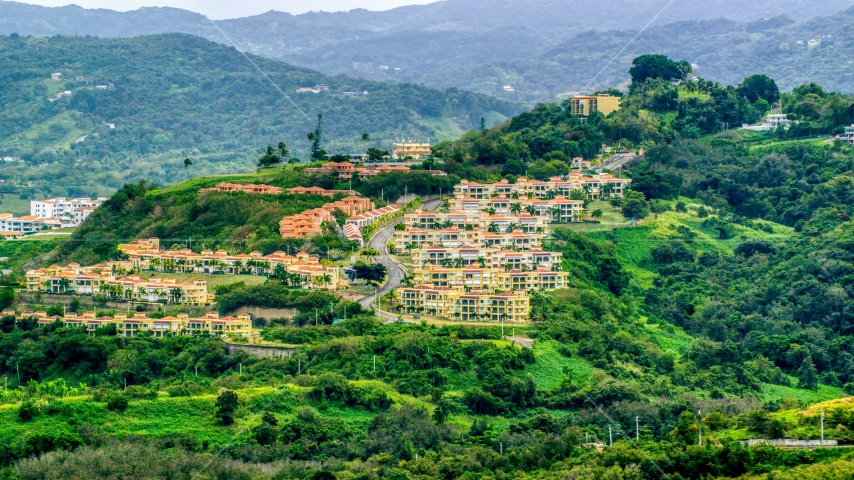 Condos on a tree covered hillside, Rio Grande, Puerto Rico  Aerial Stock Photo AX102_044.0000000F | Axiom Images