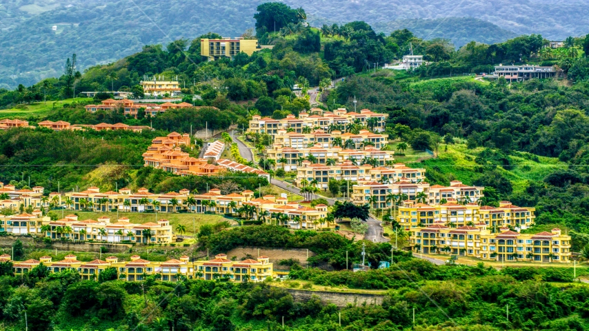 Condos on a tree covered hillside, Rio Grande, Puerto Rico  Aerial Stock Photo AX102_045.0000108F | Axiom Images