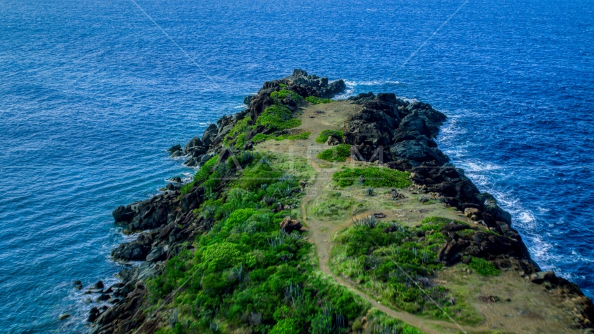 End of an island peninsula in the Caribbean, Magens Bay, Outer Brass Island Aerial Stock Photo AX102_278.0000048F | Axiom Images