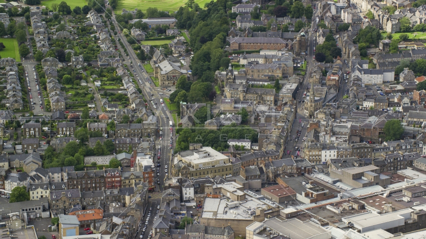 Apartment buildings in Stirling, Scotland Aerial Stock Photo AX109_030.0000000F | Axiom Images