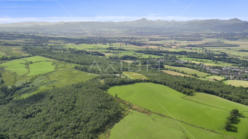 Forests and farm fields, Kippen, Scotland Aerial Stock Photo AX110_030.0000000F | Axiom Images