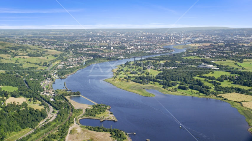 Erskine Bridge spanning River Clyde near Glasgow, Scotland Aerial Stock Photo AX110_142.0000000F | Axiom Images