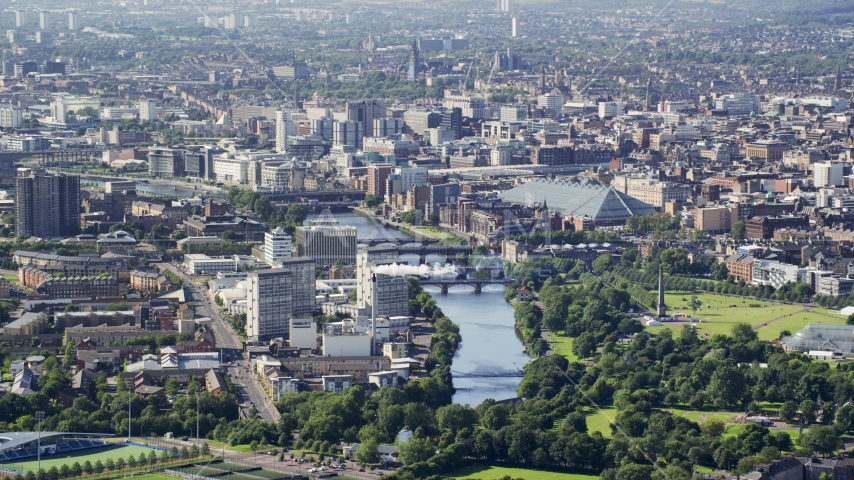 The River Clyde flowing through Glasgow, Scotland Aerial Stock Photo AX110_191.0000000F | Axiom Images