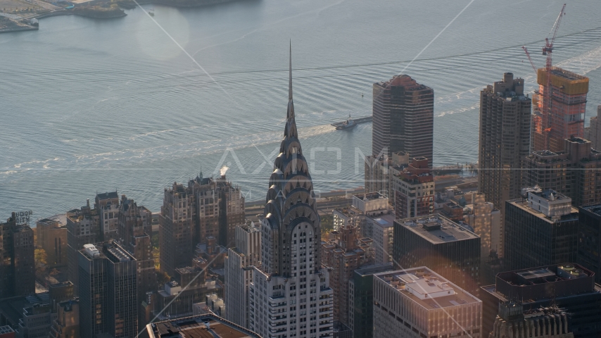 The Chrysler Building at sunrise in New York City Aerial Stock Photo AX118_202.0000118F | Axiom Images