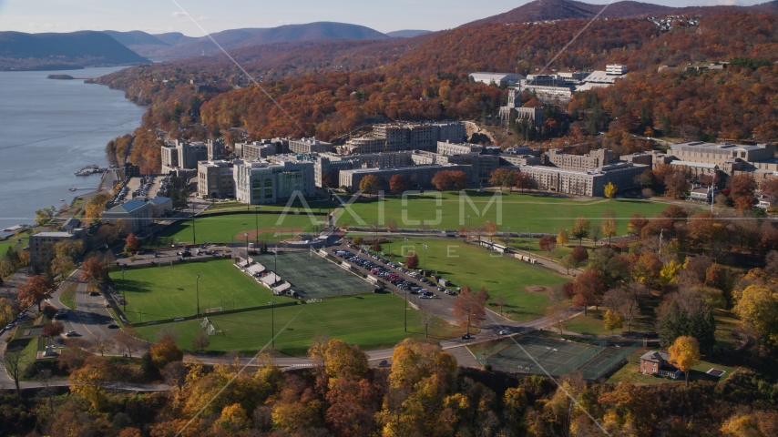 Grounds of the United States Military Academy at West Point in Autumn in New York Aerial Stock Photo AX119_169.0000095F | Axiom Images