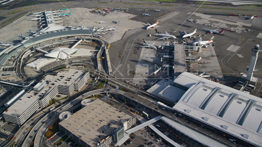 Terminals at John F Kennedy International Airport, New York City Aerial Stock Photo AX120_059.0000163F | Axiom Images