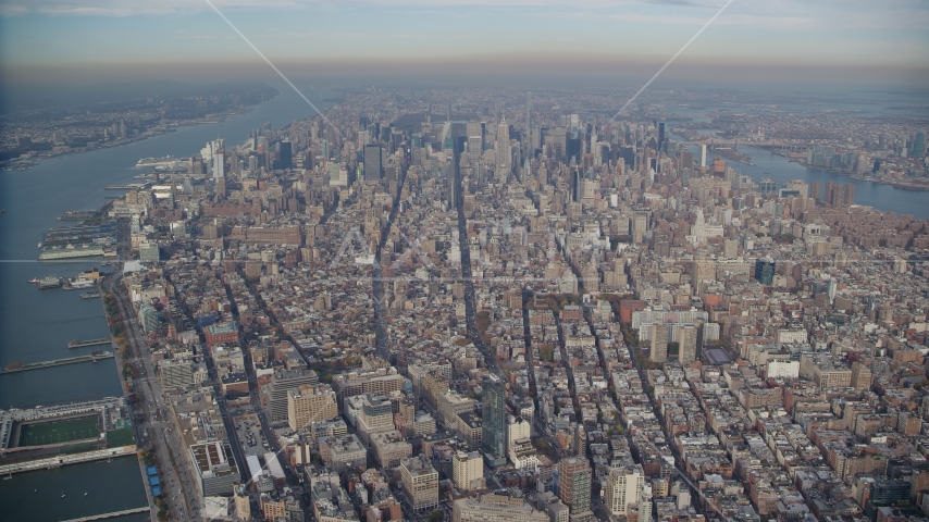 Skyscrapers in Midtown Manhattan, New York City Aerial Stock Photo AX120_111.0000076F | Axiom Images