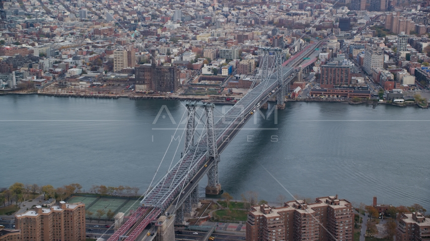 The Williamsburg Bridge in Autumn, New York City Aerial Stock Photo AX120_152.0000321F | Axiom Images