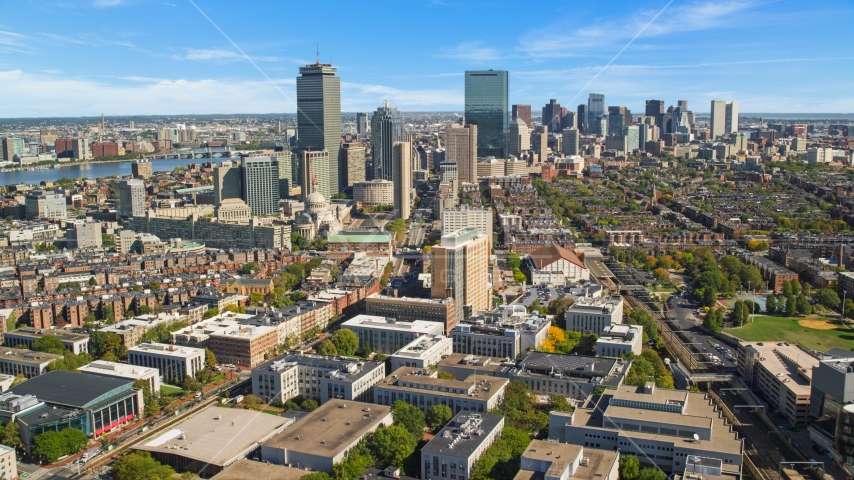 City buildings and tall skyscrapers in Downtown Boston, Massachusetts Aerial Stock Photo AX142_147.0000071 | Axiom Images