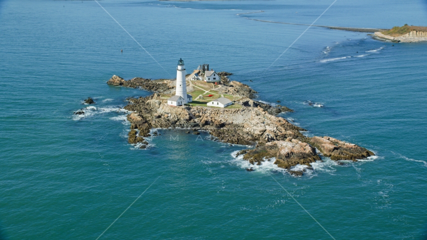 Boston Light and Little Brewster Island, Boston Harbor, Massachusetts Aerial Stock Photo AX142_259.0000000 | Axiom Images