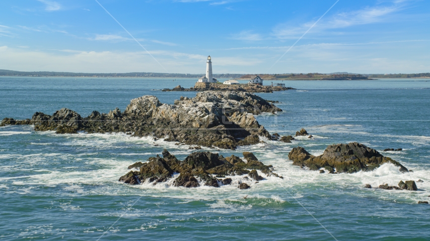 Shag Rocks near Boston Light and Little Brewster Island, Boston Harbor, Massachusetts Aerial Stock Photo AX142_273.0000304 | Axiom Images