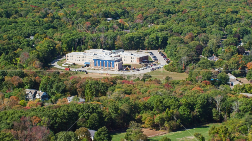 East Elementary in autumn, Hingham, Massachusetts Aerial Stock Photo AX143_021.0000208 | Axiom Images