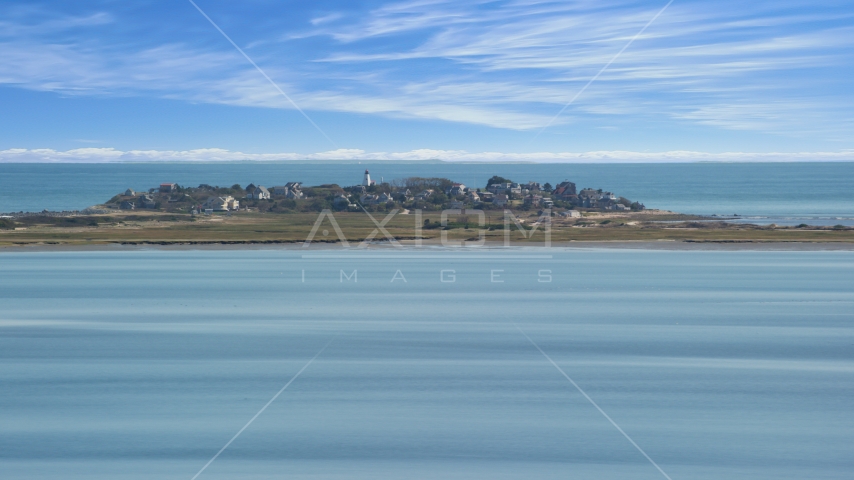 Plymouth Light and coastal community of Duxbury, Massachusetts Aerial Stock Photo AX143_082.0000210 | Axiom Images