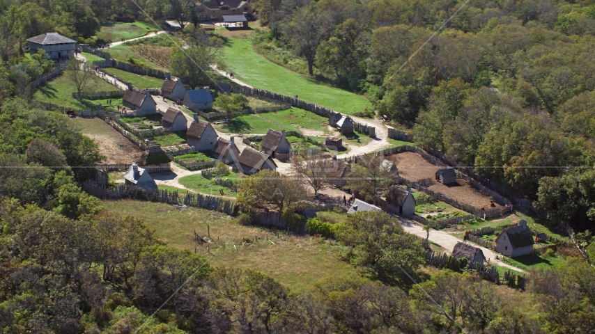 The Plimoth Plantation museum in Plymouth, Massachusetts Aerial Stock Photo AX143_107.0000194 | Axiom Images