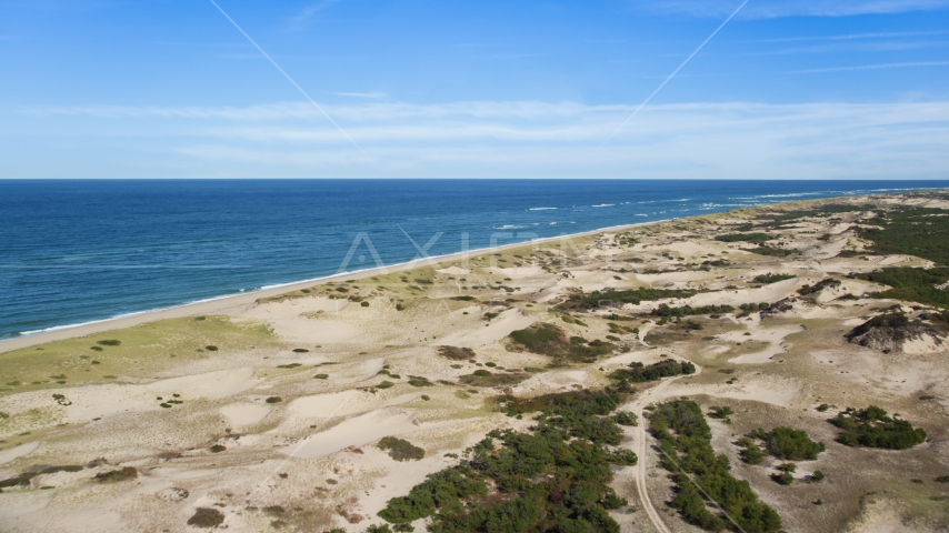 Sand dunes and beach on Cape Cod, Provincetown, Massachusetts Aerial Stock Photo AX144_001.0000313 | Axiom Images