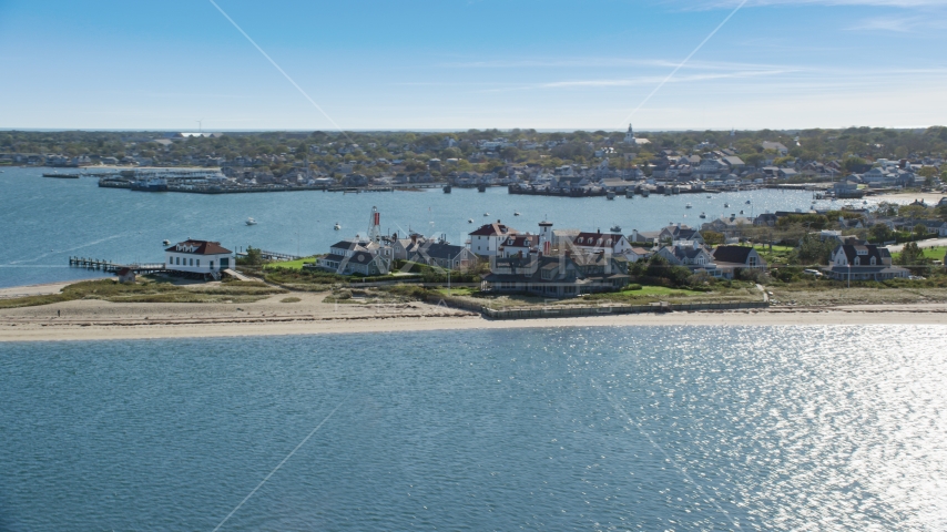 Beachfront property by Nantucket Harbor Range Lights, Nantucket, Massachusetts Aerial Stock Photo AX144_076.0000000 | Axiom Images