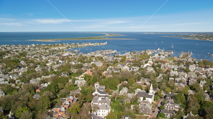 A small coastal community by Nantucket Harbor, Nantucket, Massachusetts Aerial Stock Photo AX144_096.0000000 | Axiom Images