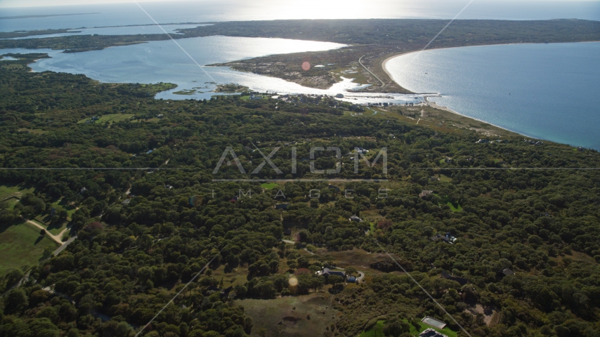 Menemsha Pond by the small community of Chilmark, Martha's Vineyard, Massachusetts Aerial Stock Photo AX144_159.0000000 | Axiom Images