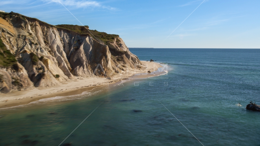 Coastal cliffs with a view of the ocean, Aquinnah, Martha's Vineyard, Massachusetts Aerial Stock Photo AX144_164.0000000 | Axiom Images