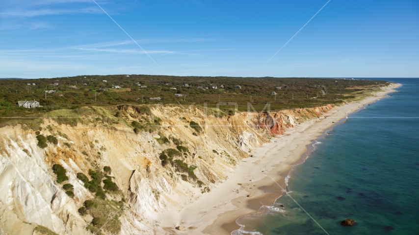 Coastal homes near steep cliffs, Aquinnah, Martha's Vineyard, Massachusetts Aerial Stock Photo AX144_164.0000243 | Axiom Images