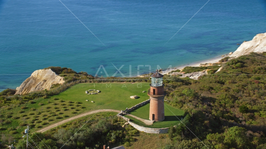 Gay Head Light in Aquinnah, Martha's Vineyard, Massachusetts Aerial Stock Photo AX144_166.0000118 | Axiom Images