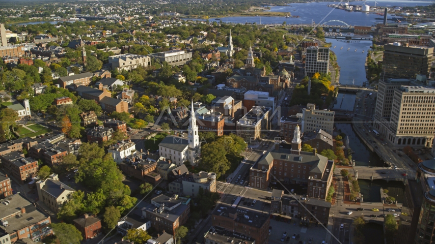 The First Baptist Church in America and Rhode Island Supreme Court in Providence, Rhode Island Aerial Stock Photo AX145_077.0000097 | Axiom Images