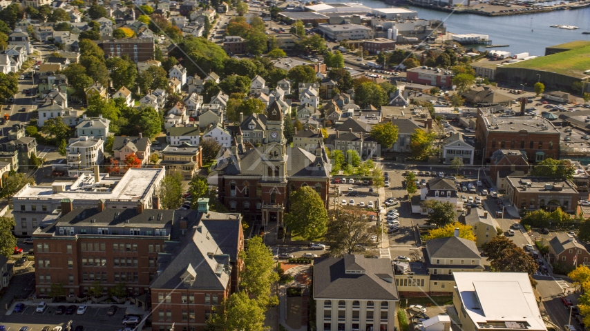 Gloucester City Hall in a small coastal town, Gloucester, Massachusetts Aerial Stock Photo AX147_100.0000163 | Axiom Images