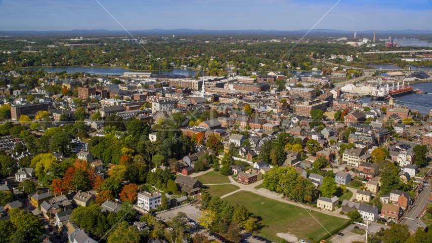 A coastal town in autumn, Portsmouth, New Hampshire Aerial Stock Photo AX147_180.0000252 | Axiom Images