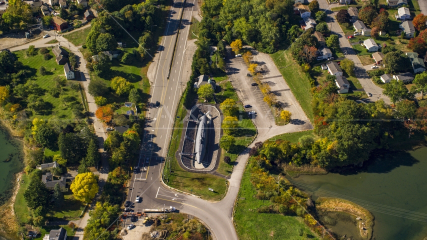 The USS Albacore in autumn, Portsmouth, New Hampshire Aerial Stock Photo AX147_205.0000000 | Axiom Images