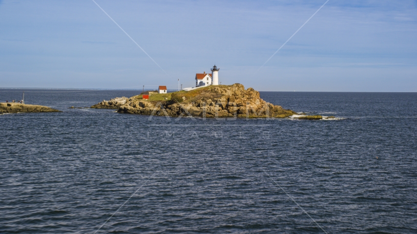 Cape Neddick Light in York, Maine Aerial Stock Photo AX147_236.0000165 | Axiom Images