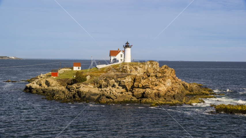 Cape Neddick Light overlooking the ocean, York, Maine Aerial Stock Photo AX147_237.0000000 | Axiom Images