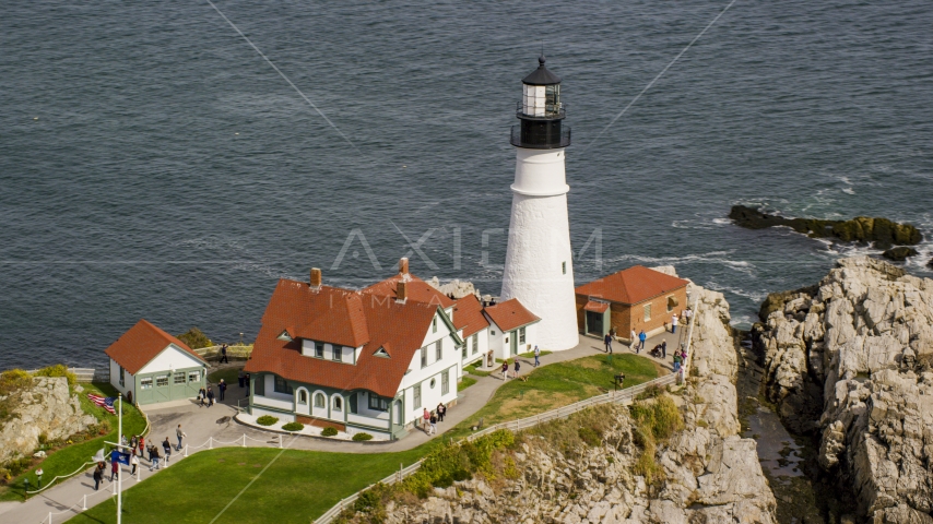 A view of the Portland Head Light, autumn, Cape Elizabeth, Maine Aerial Stock Photo AX147_315.0000141 | Axiom Images