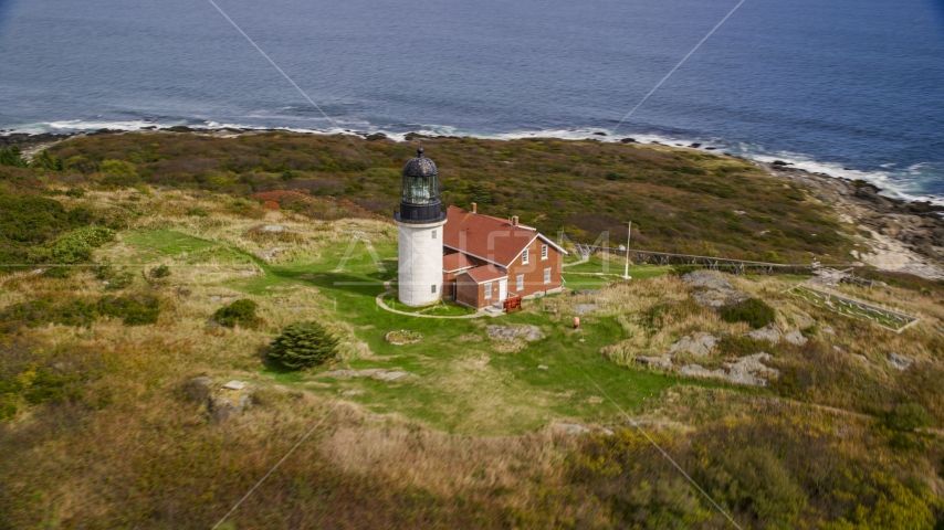 Seguin Light in autumn, Phippsburg, Maine Aerial Stock Photo AX147_389.0000269 | Axiom Images