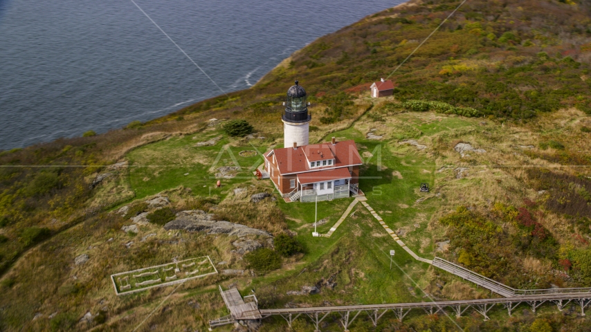 A view of the Seguin Light in autumn, Phippsburg, Maine Aerial Stock Photo AX147_389.0000412 | Axiom Images