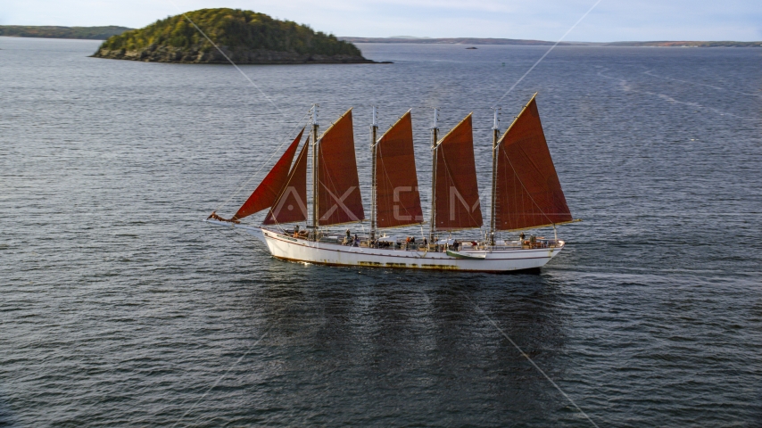 A sailing ship in Bar Harbor, Maine Aerial Stock Photo AX148_197.0000000 | Axiom Images