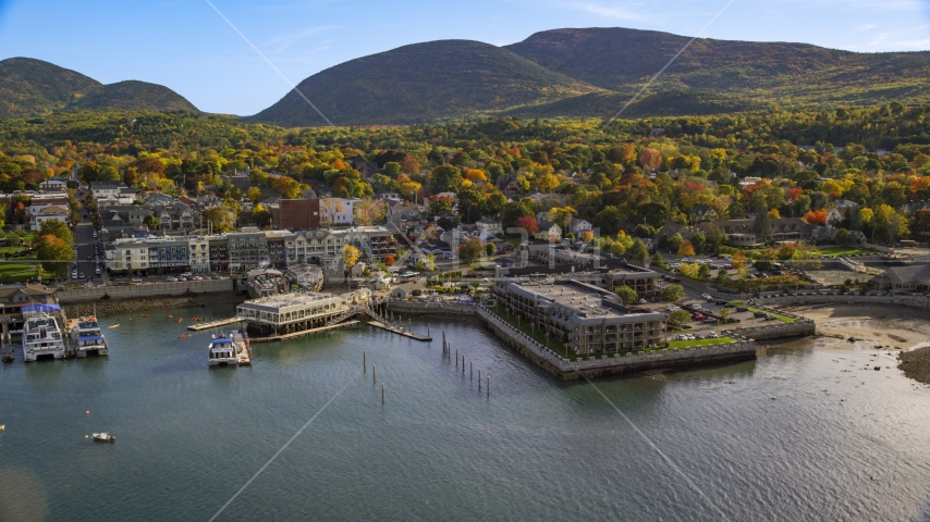 Harborside Hotel, Spa and Marina in autumn, Bar Harbor, Maine Aerial Stock Photo AX148_201.0000164 | Axiom Images