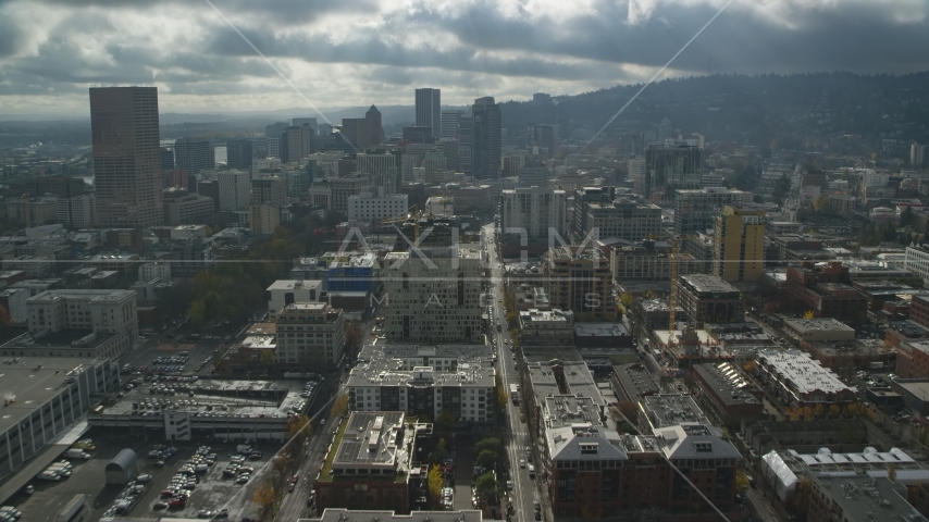 High-rises in Downtown Portland, Oregon Aerial Stock Photo AX153_046.0000000F | Axiom Images