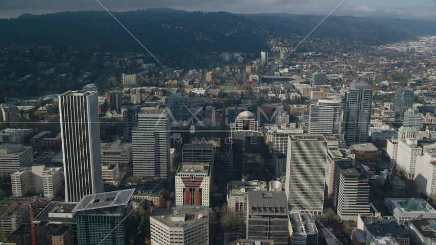 Downtown Portland's high-rises in Oregon Aerial Stock Photo AX153_084.0000353F | Axiom Images