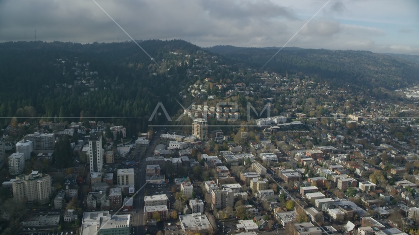 Suburban houses in the Hillside neighborhood of Portland, Oregon Aerial Stock Photo AX153_096.0000000F | Axiom Images