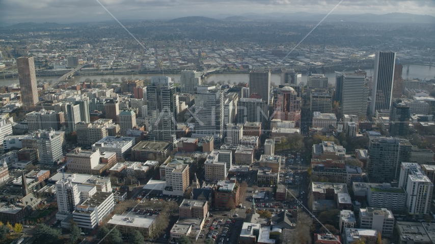 High-rises in the Downtown Portland area, Oregon Aerial Stock Photo AX153_097.0000245F | Axiom Images