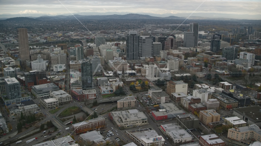 Park Avenue West Tower in Downtown Portland, Oregon Aerial Stock Photo AX155_074.0000000F | Axiom Images