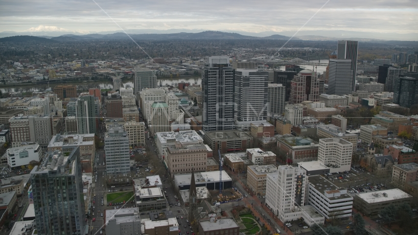 Park Avenue West Tower in Downtown Portland, Oregon Aerial Stock Photo AX155_074.0000260F | Axiom Images