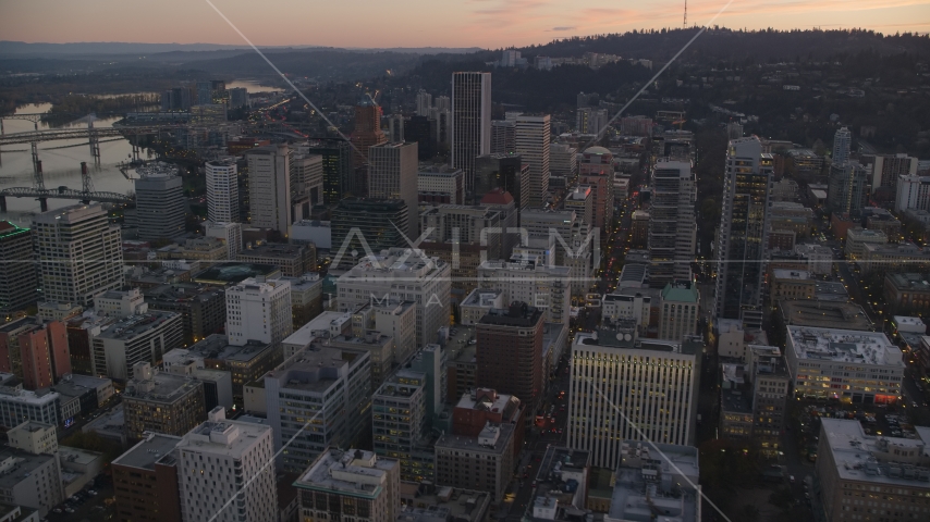 North Park Blocks, skyscrapers and high-rises, Downtown Portland, Oregon Aerial Stock Photo AX155_213.0000332F | Axiom Images