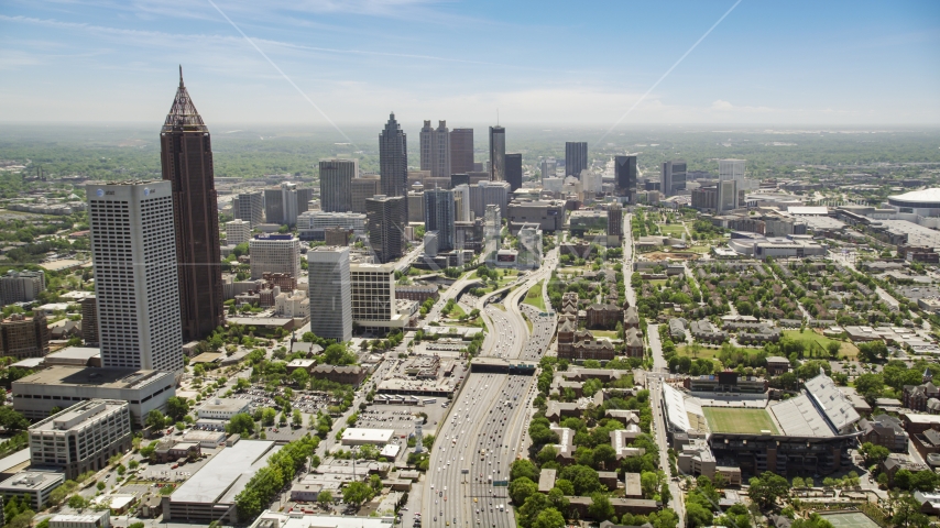 Downtown Connector, skyscrapers in the distance, Atlanta, Georgia Aerial Stock Photo AX36_019.0000037F | Axiom Images