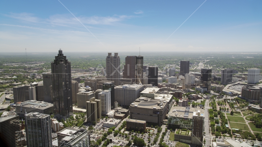 Downtown high-rises, office buildings and skyscrapers, Atlanta, Georgia Aerial Stock Photo AX36_022.0000029F | Axiom Images