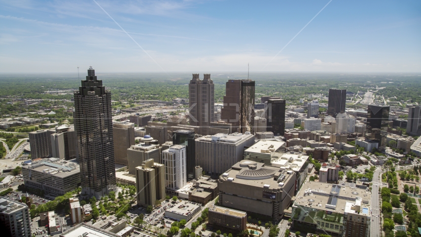 High-rises, office buildings and skyscrapers, Downtown Atlanta, Georgia Aerial Stock Photo AX36_022.0000114F | Axiom Images